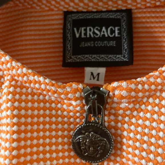 versace jeans couture y2k collarless zippered zip up orange jacket size M - Picture 3 of 4